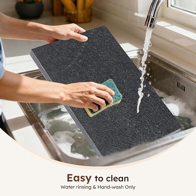 Diflart Natural Stone Cuttings Board for Kitchen, 16x20 Inch, Black, Granite Pastry Slab Large with Non-Slip Feet for Cheese, Charcuterie, Dough, Chocolate, Pack of 1 Piece
