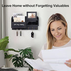 Mail and Key Holder – Wall Mount Key Hanger with Shelf and 7 Metal Hooks – Decorative Natural Paulownia Wood Entryway Organizer with Mounting Hardware (16.5”W x 8.7”H x 3.5”D) (Black)