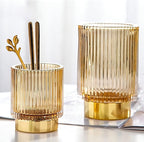 DASITON Makeup Brush holder Organizer,Crystal Cosmetic Makeup Brush Glass Brushes Storage Holder, Vintage Make Up Brush Cup Pen Pencil Holder striped vase(Coffee S＋L)