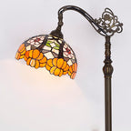 Tiffany Floor Lamp Stained Glass Orange Flower Style Arched Reading Light Gooseneck Adjustable Corner Standing Lamp 12X16X66 Inch for Bedroom Living Room Home Office