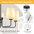 Farmhouse Chandelier, 5-Light Black Chandelier with White Fabric Shade, Height Adjustable Modern Dining Room Light Fixture with E26 Base for Bedroom Foyer Hallway Entryway Kitchen Living Room