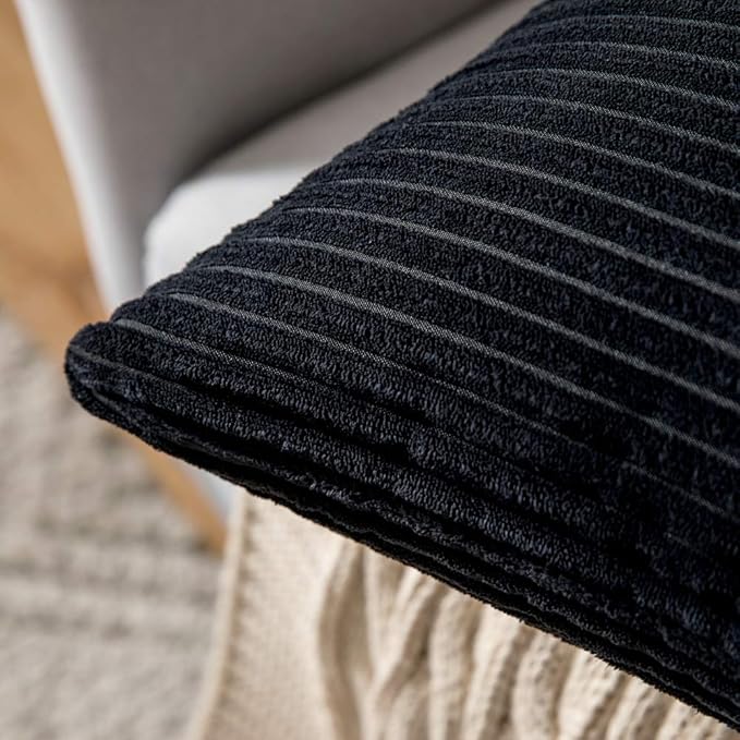 MIULEE Winter Pack of 2 Corduroy Soft Soild Decorative Square Throw Pillow Covers Cushion Cases Pillow Cases for Couch Sofa Bedroom Car 18 x 18 Inch 45 x 45 cm Black