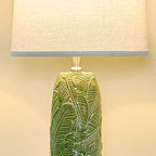 Table Lamps Set of 2, 25 inch Modern Green Ceramic with Leaf Embossed Base and White Linen Shade, Farmhouse & Modern Bedside Lamp for Bedroom, Living Room, Office