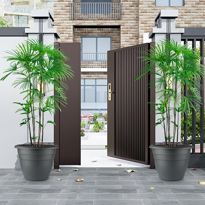 3-Pack Jumbo 15.7 Inch Planters with Rolling Saucers & Drainage – Large Flower Pots for Indoor/Outdoor, Heavy-Duty Moving Trays, Fits Tall Plants (Set of 3, Black)