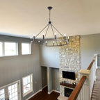 12-Light Black Wagon Wheel Chandelier, 38''Rustic Farmhouse Chandelier,Round Hanging Ceiling Pendant Light Fixture,for Kitchen Island Living Dining Room Bedroom Hallway Entryway Foyer