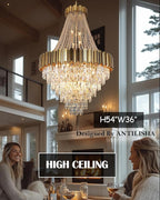 Crystal Chandeliers Modern Chandelier High Ceiling Foyer Entryway 21 Lights Gold Luxury Pendant Hanging Light Fixture for Living Room Entry Way Extra Large Tiered 36'' D x 54'' H