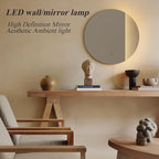 ONEWISH LED Wall Sconce, Dimmable Mirror Wall Lamp,16.93 inch Round Wall Lights for Bedroom with Memory Function, Wall Lamps for Living Room Entryway, Smoky Gray