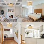 WILON Rattan Light Fixture Ceiling Mount, 3-Light Semi Flush Mount Ceiling Light Fixture with Fabric Shade, Modern Drum Woven Boho Light Fixture for Hallway Entryway Kitchen Bedroom Nursery Laundry