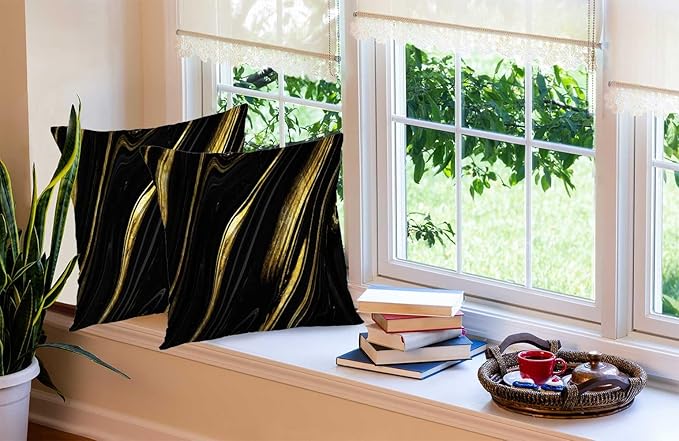 CAPSCEOLL Black Gold Throw Pillow Covers,Modern Abstract Art Painting Throw Pillows for Couch,Black Pillow Covers 20X20 Inch 2 Pcs Square Cushion Cover Gift for Couch Sofa