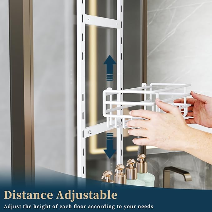 Consumest Over The Door Shower Caddy - 5 Tier Adjustable Shower Organizer Hanging with 2 Toothbrush Holders & 4 Hooks, Rustproof Oragnizer Shelf, Storage Rack for Bathroom, White