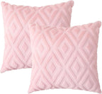 Pallene Pink Throw Pillow Covers 24x24 Set of 2, Soft Plush Faux Fur Decorative Couch Pillow Covers for Sofa Bed Living Room Pillow Cases with 3D Diamond Pattern