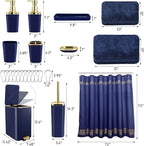 Bathroom Sets with Shower Curtain and Rugs Bathroom Accessories Set Navy Blue Bathroom Set,Soap Dispenser & Toilet Brush Holder Set with Stainless Steel Trash Can