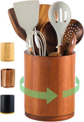 Wooden Utensil Holder, 360°Rotating 7.3'' Large Utensil Holder for Kitchen Counter, Kitchen Utensil Organizer, Utensil Crock, Farmhouse Kitchens Countertop Decor, Sapele Wood