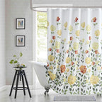 Extra Long Fabric Shower Curtain, Yellow Orange Green Floral Flower Shower Curtains for Bathroom, Waterproof Bathroom Curtains, 72" W x 84" H
