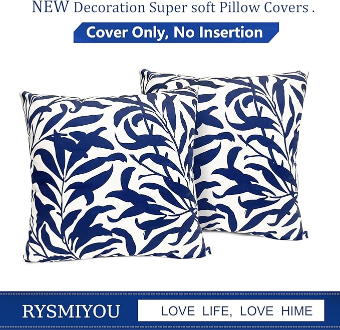 Decorative Throw Pillow Covers Set of 2 Blue Pillow Covers 16x16 inch Short Plush Couch Throw Pillow Cases Floral Throw Pillows,Farmhouse Outdoor Pillow Covers for Sofa Bed Living Room Car