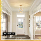 Gold Glass Pendant Light with White Ceramic Flowers, 1-Pack Luxury Small Ceiling Pendant Light Fixture 1-Light for Kitchen Island Sink Dining Room Entryway Hallway, E26