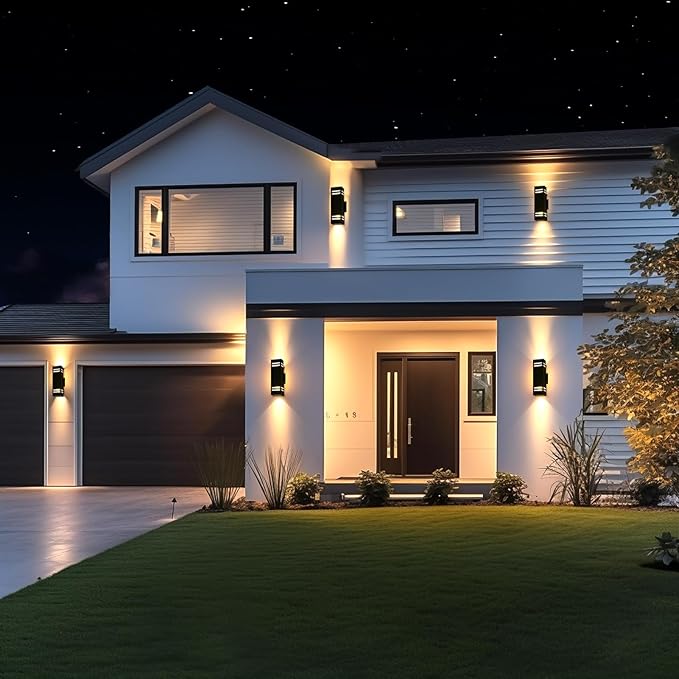 Up Down Lights Outdoor Wall Light, Brown Exterior Dawn to Dusk Outdoor Light Fixture, Porch Lights Wall Mount 2 Pack, IP65 Aluminum Modern Outside Lights for House Front Door, Porch