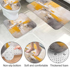 Lnond 4Pcs Bathroom Shower Curtain Sets with Rugs,Yellow Grey Ombre Bathroom Sets with Shower Curtain and Rugs and Accessories