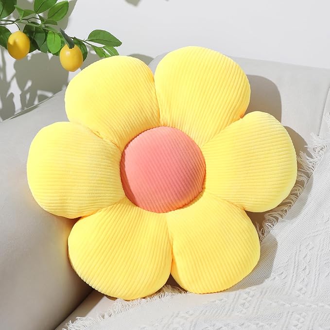 Six Petal Flower Pillow,Soft Flower Shaped Throw Pillows Cushion Seating for Home Decorative Cute Daisy Throw Pillow for Bed Sofa Couch (Yellow,15.7'')