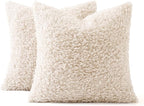 MIULEE Pack of 2 Throw Pillow Covers 22x22 Inch Neutral White Faux Fur Decorative Sherpa Pillow Covers Fuzzy Accent Soft Sheepskin Fleece Cushion Cases for Boho Home Decor Couch Living Room Bed