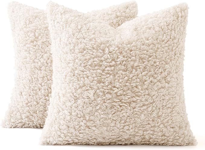 MIULEE Pack of 2 Throw Pillow Covers 22x22 Inch Neutral White Faux Fur Decorative Sherpa Pillow Covers Fuzzy Accent Soft Sheepskin Fleece Cushion Cases for Boho Home Decor Couch Living Room Bed