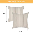 Tan Pillow Covers Farmhouse Linen Throw Pillow Covers Striped Outdoor Decorative Square Throw Pillows for Couch Sofa Bed 18x18 in Pack of 2 Cream and Beige