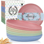 Homienly Deep Wheat Straw Dinner Plates Set of 8, Alternative to Plastic - Microwave & Dishwasher Safe, Unbreakable Kids Plates with 4 Colors (Fresh Light, 10 inch)