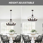 6-Light Farmhose Chandelier for Dining Room Light Fixture Oil Rubbed Bronze Kitchen Pendant Light Round Rustic Ceiling Hanging Lighting with Glass Globes Adjustable Height Metal E26