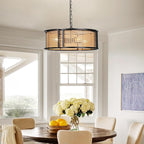 17.7" Farmhouse Rattan Chandelier, 4-Light Large Bohemian Pendant Hanging Light Fixture, Hand Woven Boho Chandelier for Dining Room, Living Room, Kitchen Island, Bedroom, Hallway, Foyer