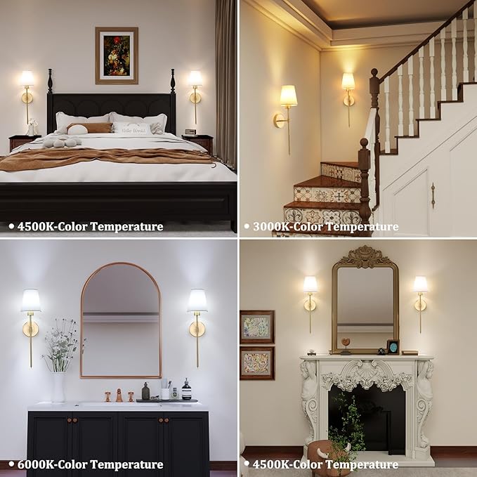 Battery Operated Wall Sconce, 120H Usage Time 22.6" Rechargeable Wall Light with Dimmable Bulb, 12 Colors Wall Sconce for Bedroom Living Room, Gold