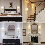 Fabric Wall Sconce Battery Operated Set of 2, Rechargeable Wall Lights with 5000mAh RGB Dimmable Bulb, 12 Colors Wall Sconces for Bedroom Living Room, Gold