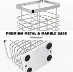 HarJue Toothbrush Holder, Luxurious Metal Toothbrush Toothpaste Holder with Marble Base for Bathroom, Multi-Slots Openwork Design, Bathroom Accessory for Storage and Organizer (Small, Chrome)