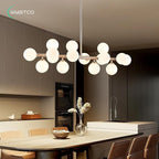 16-Light Globe Sputnik Chandelier, Mid Century Modern Light Fixture Over Table, Nickel Linear Chandeliers for Dining Room and Kitchen Island (Milk White Glass Bubble Shades, 40 Inch)