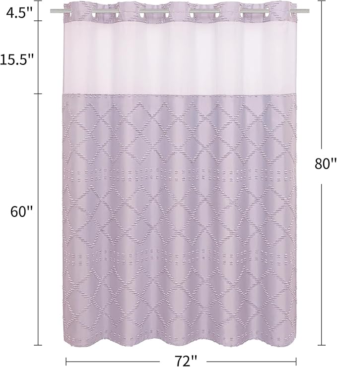 Boho Lavender Woven Fabric Shower Curtain 72 x 80 Modern Farmhouse, No Hooks Tufted Chevron Striped Shabby Chic Textured, Minimalist Cloth Curtain for Bathroom, Hotel Decor