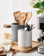 famiware Milkyway Kitchen Utensil Holder for Countertop, Ceramic Cooking Utensil Crocks for Kitchen Counter, Utensil Organizer for Spatula & Spoon, Set of 2, Dark Gray and White