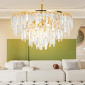 Gold Modern Round Top K9 Crystal Chandelier Lighting Fixture, 8 Lights Round K9 Crystal Adjustable Hanging Lamp for Dining Room Bedroom Living Room,Hallway,Bar,Kitchen W24''