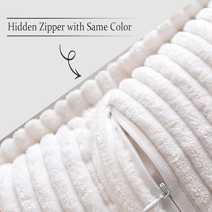 MIULEE Decorative Throw Pillow Covers for Couch Bed Livingroom 20x20 Inch Set of 2 White Boho Accent Throw Pllows Broadside Striped Patchwork Soft Corduroy Pillowcases