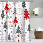 Christmas Shower Curtain Merry Xmas Tree Shower Curtains Sets Winter Farmhouse Holiday Polyester Waterproof Fabric Washable Decorative Bathroom Curtain 72" x 72" with 12 Hooks
