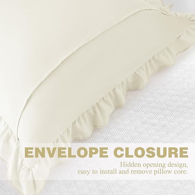 KKJIAF Ruffle Pillow Cases 26x26 Inches, Beige Square Ruffled Pillow Covers Set of 2, Microfiber Wrinkle Resistant Pillow Shams with Envelope Closure for Sofa Bed Living Room