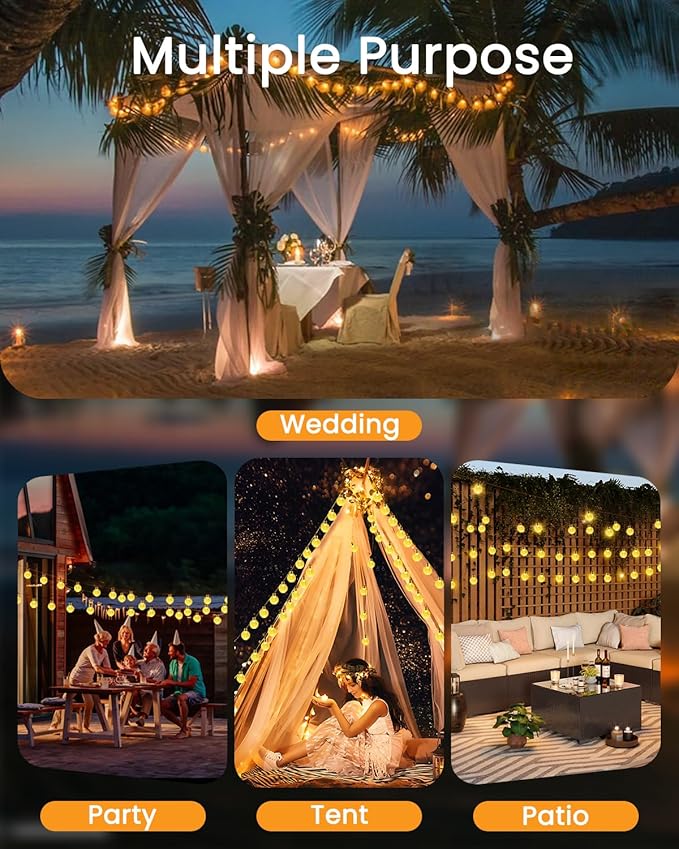 2-Pack 64FT 100 LED Crystal Globe Solar Christmas String Lights Outdoor, Waterproof Solar Lights for Outside, 8 Lighting Modes Christmas Decorations for Garden Yard Porch Wedding Patio(Warm White)