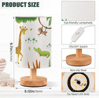 Table Lamp African Animal Giraffe Crocodile Monkey Palm Tree Jungle Leaf Nightstand Lamp with Wood Base Fabric Lamp Shade Bedside Desk Lamp for Living Room Bedroom Kids Room Office