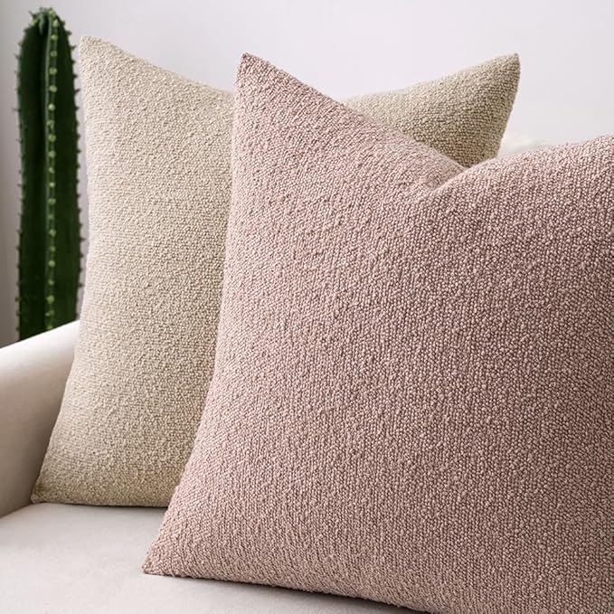 MIULEE Textured Boucle Throw Pillow Cover Pink Accent Solid Eruo Sham Pillow Case Decorative Soft Pack of 1 Couch Cushion Chair Sofa Bedroom Livingroom Home Decor,24x24 Inch