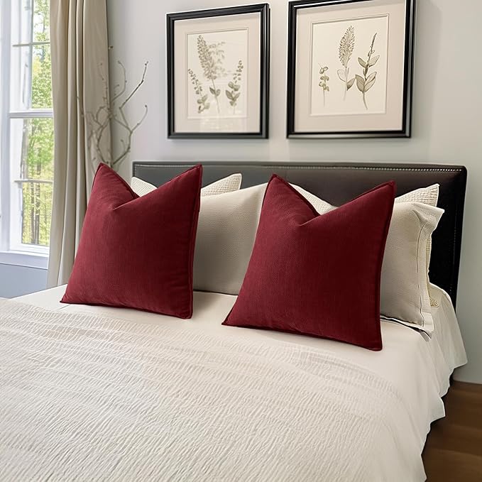 MIULEE Pack of 2 Christmas Burgundy Decorative Pillow Covers 20x20 Inch Soft Chenille Luxurious Couch Throw Pillows Farmhouse Cushion Covers with Elegant Design for Sofa Bedroom Living Room Decor