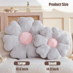Flower Pillow, Light Grey Daisy Flower Decorative Pillows for Bed, Cute 19.6" Flower Shaped Pillow with Soft Faux Rabbit Fur Dorm Home Decor Floor Seating Cushion