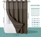 Brown Long No Hook Waffle Weave Shower Curtain with snap-in Liner Replacement, 230GSM Waterproof Fabric Hotel Shower Curtain Set for Bathroom, Through Mesh Top Window,71Wx80H