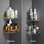Corner Shower Caddy Organizer, SUS304 Stainless Steel Heavy Duty Rust-Proof Shelf Shampoo Holder, Wall Mounted Storage Rack for Bathroom Kitchen, 2 Packs Brushed Gold