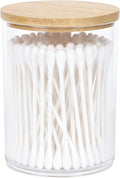 AXX Qtip Dispenser Apothecary Jars Bathroom - Qtip Holder Storage Canister Clear Plastic Jar for Cotton Swab,Q-Tips,Cotton Rounds (H#Bamboo 1Pcs)