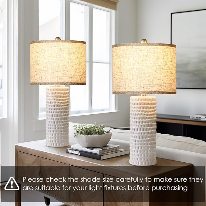 Lamp Shades Set of 2, Drum Lampshades 13" Top x 13" Bottom x 10" High with Spider Fitter, Large Replacement Lamp Shades for Table Lamps, Floor Lamps, Easy Assembly Required (2, Beige)