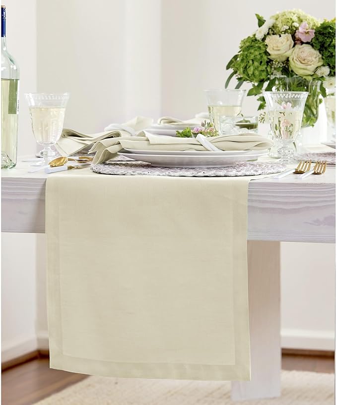 Solino Home Linen Birch Table Runner 36 Inches - 100% Pure Linen Short Table Runner 14 x 36 Inch Ideal for Dresser and Coffee Tables - Fall, Autumn, Thanksgiving - Fete