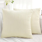 Simmore Decorative Fall Throw Pillow Covers 26x26 Set of 2, Soft Natural Plush Flannel Double-Sided Fluffy Couch Pillow Covers for Sofa Living Room, Beige